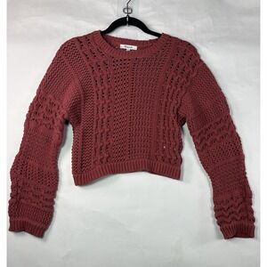 Madewell Women's XS Maroon Crochet Knit Crop Sweater Preppy Chunky Knit Layering